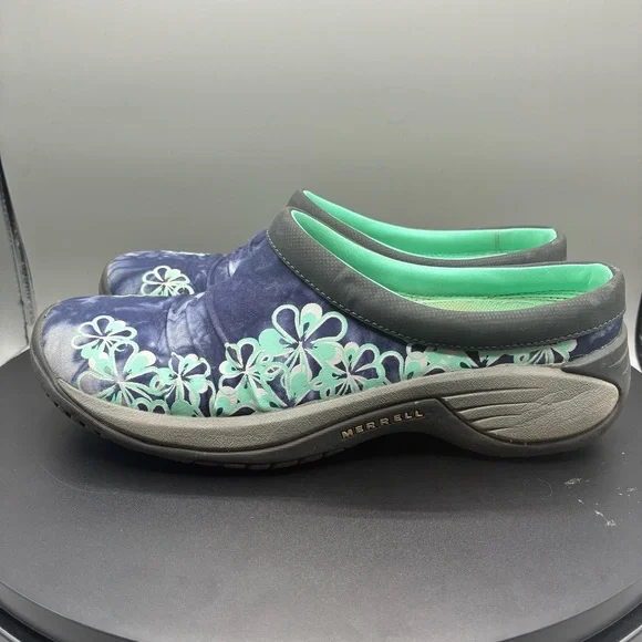 Merrell Encore Flora Clogs Women’s 7.5 Blue Hawaiian Floral Slip On Ortholite - Picture 3 of 8
